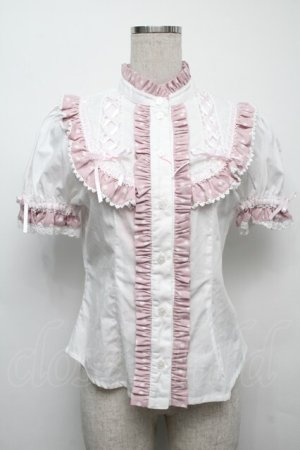 画像: BABY,THE STARS SHINE BRIGHT / Milky Dot 立ち襟半袖ブラウス  白ｘピンク S-25-09-12-057-BA-BL-AS-ZS