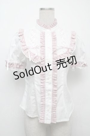 画像: BABY,THE STARS SHINE BRIGHT / Milky Dot 立ち襟半袖ブラウス  白ｘピンク S-25-09-12-057-BA-BL-AS-ZS