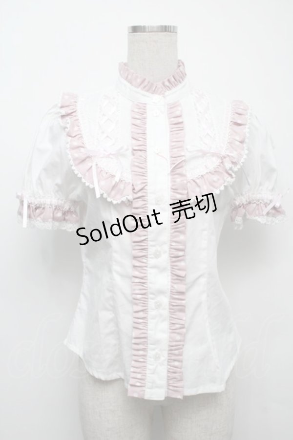 画像1: BABY,THE STARS SHINE BRIGHT / Milky Dot 立ち襟半袖ブラウス  白ｘピンク S-25-09-12-057-BA-BL-AS-ZS (1)