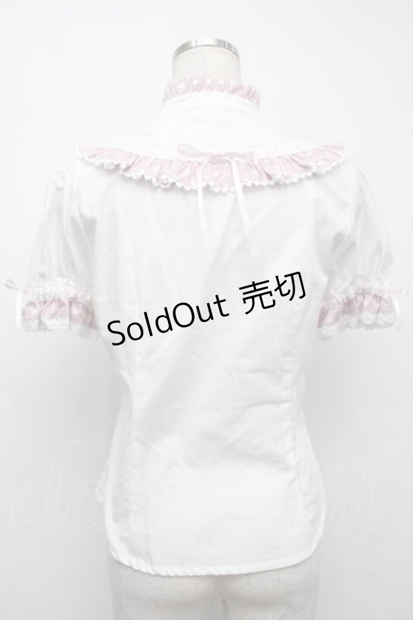 画像2: BABY,THE STARS SHINE BRIGHT / Milky Dot 立ち襟半袖ブラウス  白ｘピンク S-25-09-12-057-BA-BL-AS-ZS (2)
