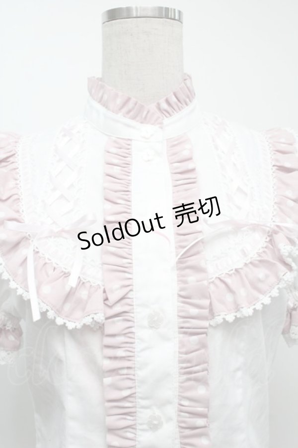 画像3: BABY,THE STARS SHINE BRIGHT / Milky Dot 立ち襟半袖ブラウス  白ｘピンク S-25-09-12-057-BA-BL-AS-ZS (3)