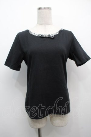 画像: INGEBORG / ロゴ刺繍チェックパイピング半袖Tシャツ M ブラック S-25-09-12-062-LO-TS-SA-ZS