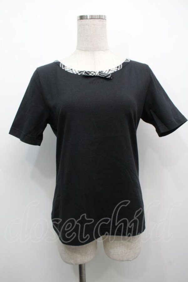 画像1: INGEBORG / ロゴ刺繍チェックパイピング半袖Tシャツ M ブラック S-25-09-12-062-LO-TS-SA-ZS (1)