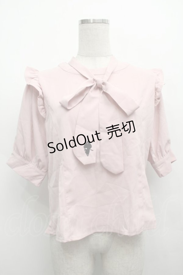 画像1: NieR CLOTHING / ボウタイ付シフォントップス  ピンク S-25-09-13-014-PU-BL-HR-ZS (1)