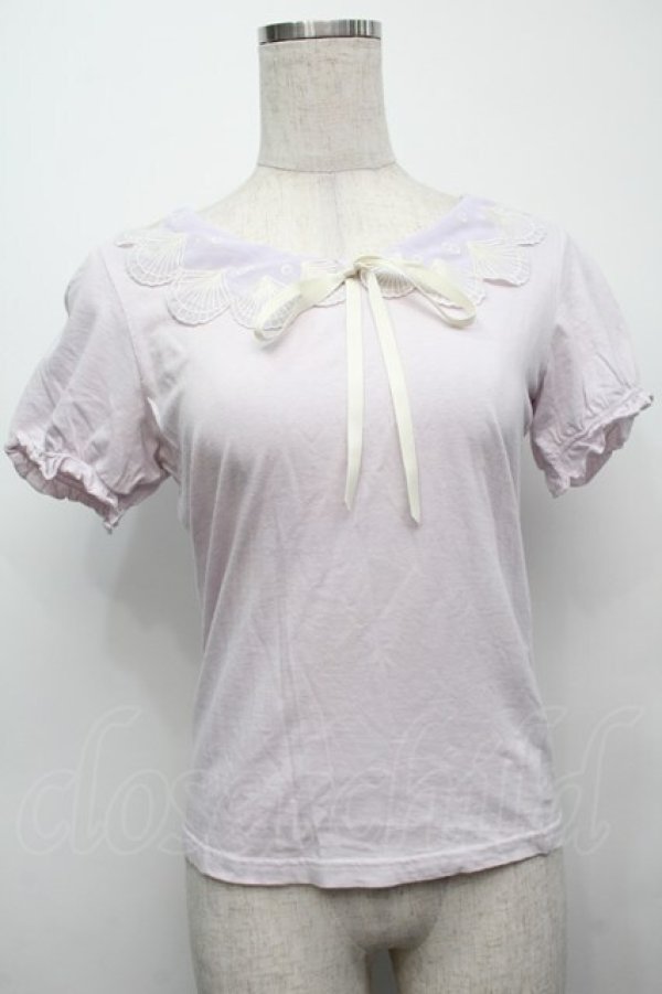 画像1: Fi.n.t / マリン刺繍襟半袖カットソー  ラベンダー S-25-09-13-015-CA-TO-HR-ZT498 (1)