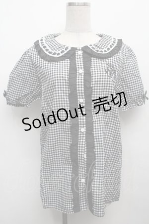 画像: NieR Clothing / ギンガムチェックフリル襟ブラウス  黒ｘ白 S-25-09-13-021-PU-BL-HR-ZS