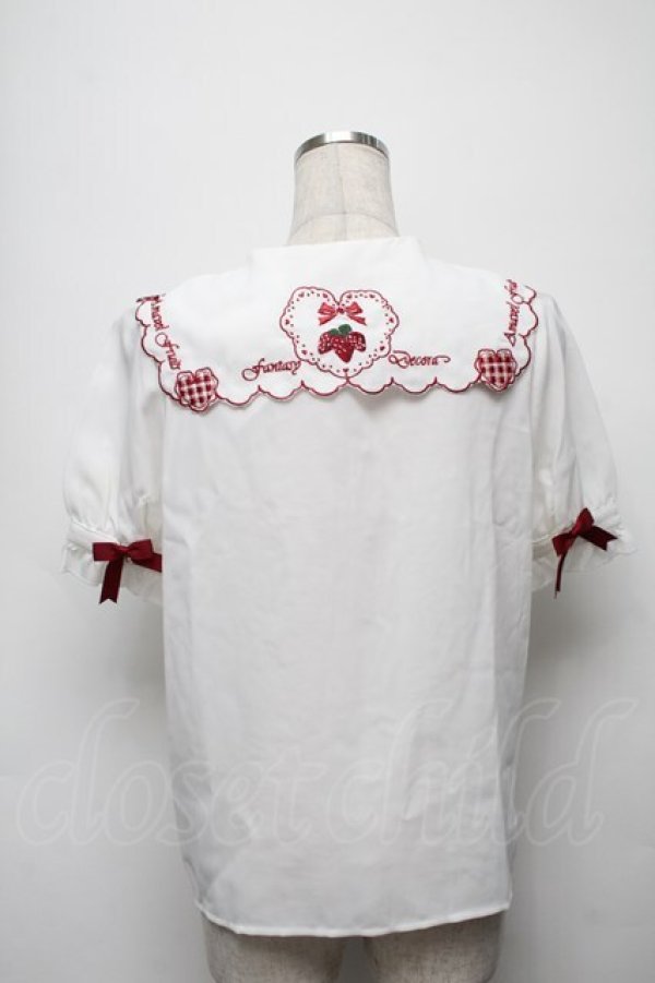 画像2: Amavel / ベリー刺繍ブラウス  白ｘ赤 S-25-09-13-003-CA-BL-HR-ZS (2)