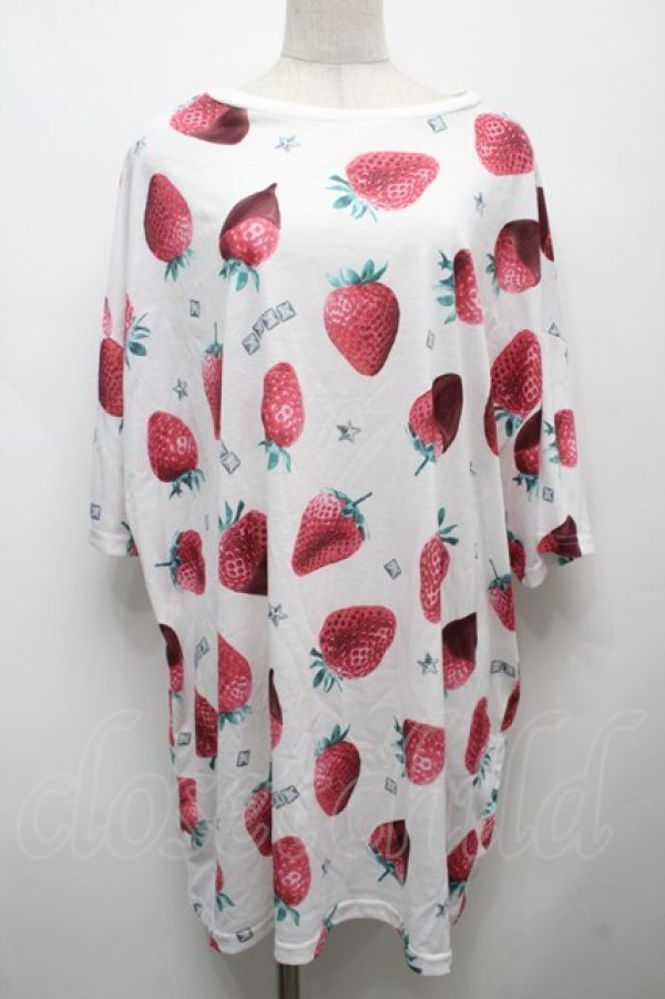 画像1: LISTEN FLAVOR / ストロベリーチョコレート総柄トップス  白 S-25-09-13-004-PU-TO-HR-ZT365 (1)