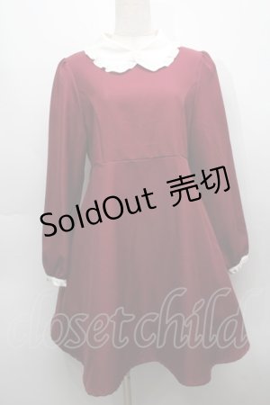 画像: Amavel / フリル襟長袖ワンピース  ワイン S-25-09-13-035-CA-OP-HR-ZS