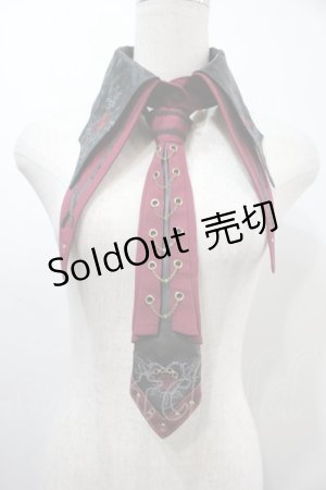 画像: Ozz oneste / 刺繍入りネクタイ＆つけ襟セット  黒ｘワイン S-25-09-15-009-OO-ZA-HR-ZS