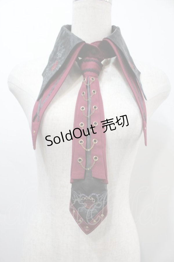 画像1: Ozz oneste / 刺繍入りネクタイ＆つけ襟セット  黒ｘワイン S-25-09-15-009-OO-ZA-HR-ZS (1)