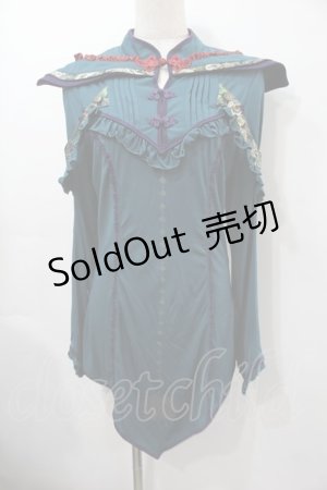 画像: Ozz oneste / 和柄チャイナデザイントップス  グリーン S-25-09-15-028-OO-TO-HR-ZS