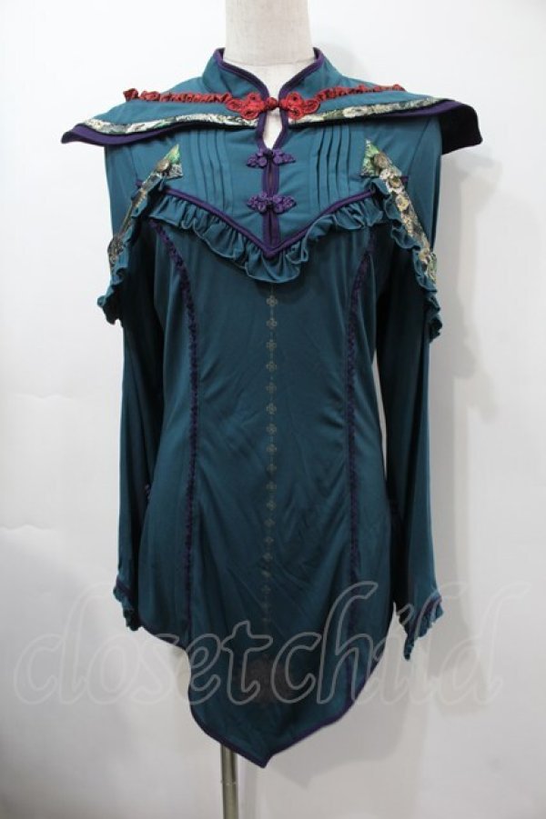 画像1: Ozz oneste / 和柄チャイナデザイントップス  グリーン S-25-09-15-028-OO-TO-HR-ZS (1)