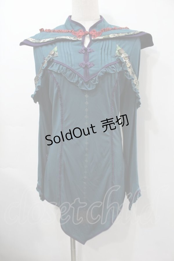 画像1: Ozz oneste / 和柄チャイナデザイントップス  グリーン S-25-09-15-028-OO-TO-HR-ZS (1)