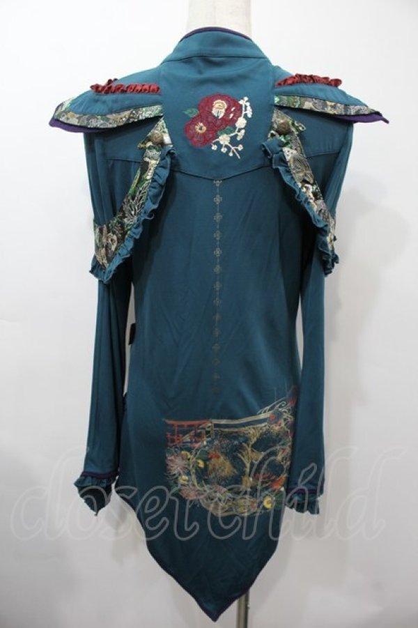 画像2: Ozz oneste / 和柄チャイナデザイントップス  グリーン S-25-09-15-028-OO-TO-HR-ZS (2)