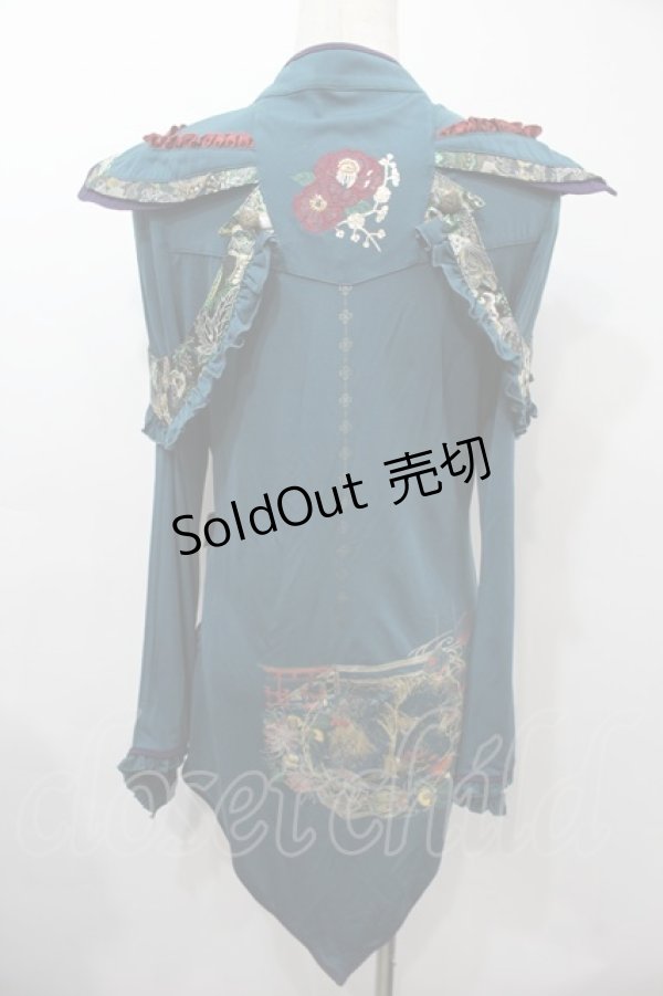 画像2: Ozz oneste / 和柄チャイナデザイントップス  グリーン S-25-09-15-028-OO-TO-HR-ZS (2)