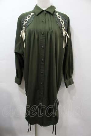 画像: axes femme / 袖レースアップシャツワンピース  カーキ S-25-09-15-029-AX-OP-HR-ZS