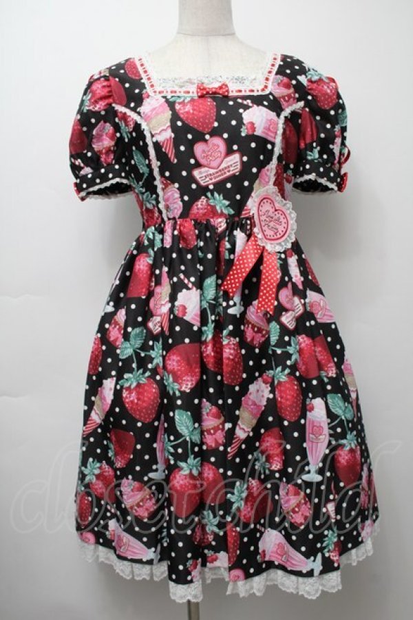 画像5: Angelic Pretty / Fresh Strawberry Dinerワンピース  黒 S-25-09-17-027-AP-OP-HR-ZT056 (5)
