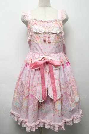 画像: BABY,THE STARS SHINE BRIGHT / はなもも Shangri-La柄リボンジャンパースカート  ピンク S-25-09-17-039-BA-OP-ET-ZS