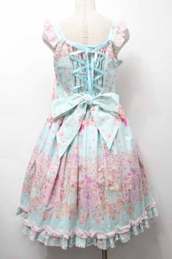 画像2: BABY,THE STARS SHINE BRIGHT / はなもも Shangri-La柄リボンジャンパースカート  ミント S-25-09-17-044-BA-OP-HR-ZT482 (2)