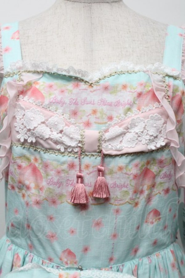 画像3: BABY,THE STARS SHINE BRIGHT / はなもも Shangri-La柄リボンジャンパースカート  ミント S-25-09-17-044-BA-OP-HR-ZT482 (3)