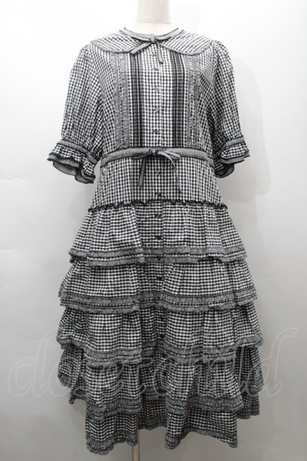 画像1: alcali / コットンギンガム前開きワンピース  黒ｘ白 S-25-09-17-047-LO-OP-AS-ZS (1)