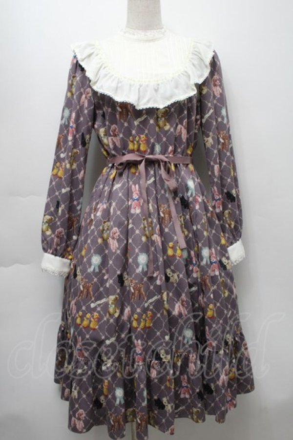 画像1: Melody BasKet / ちいさなぬいぐるみヨークワンピース  グレイッシュパープル S-25-09-17-052-LO-OP-HR-ZS (1)