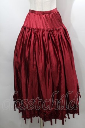 画像: WONDERFUL WORLD / 裾リボンピンタックサテンスカート  ボルドー S-25-09-17-058-LO-SK-SA-ZS