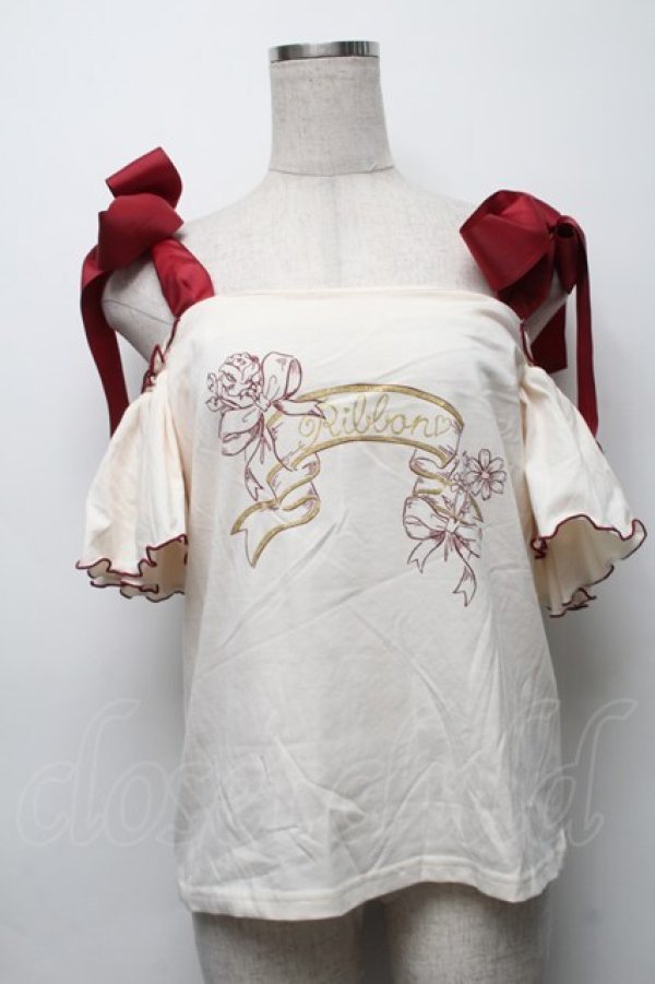 画像1: LIZ LISA / プリントオフショルトップス  キナリｘボルドー S-25-09-17-022-LO-TO-HR-ZT365 (1)