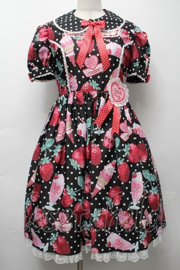 画像1: Angelic Pretty / Fresh Strawberry Dinerワンピース  黒 S-25-09-17-027-AP-OP-HR-ZT056 (1)