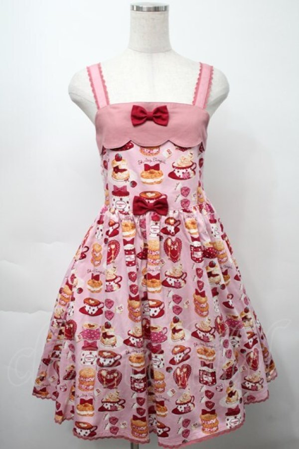 画像1: Shirley Temple / シャーリーカフェプリントジャンパースカート 160 ピンク S-25-09-23-033-ET-OP-AS-ZS (1)