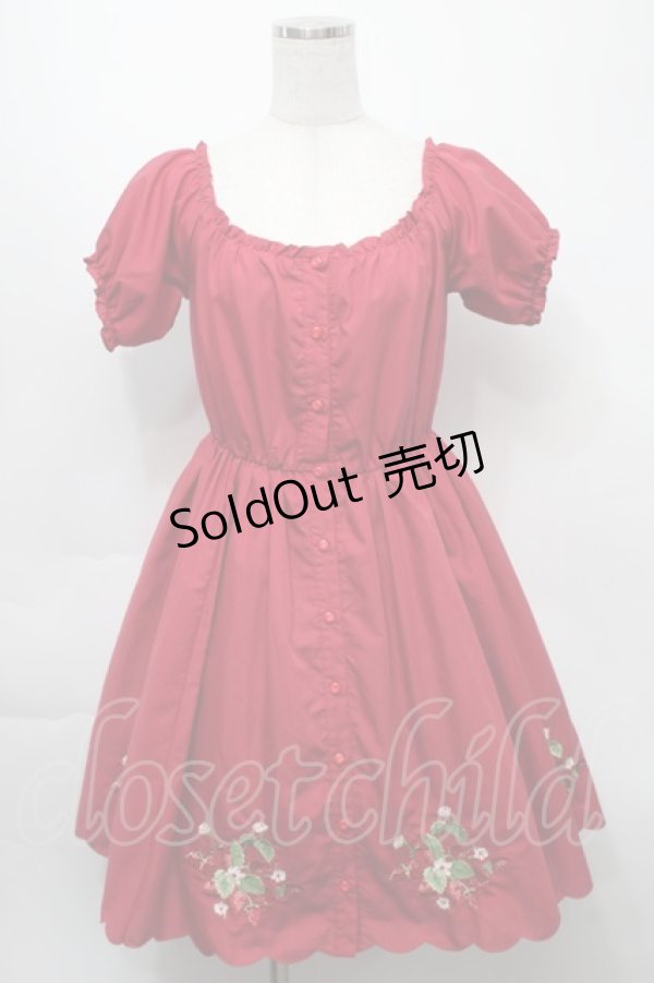 画像1: Ank Rouge / ストロベリー刺繍ワンピース  赤 S-25-09-23-034-CA-OP-AS-ZS (1)