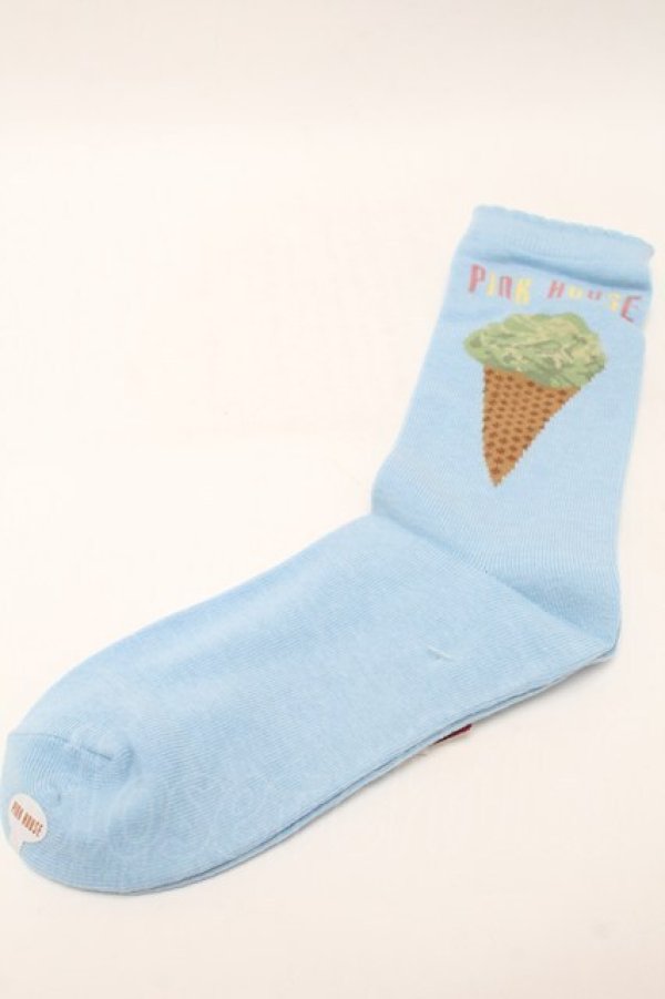 画像1: PINK HOUSE / アイスクリーム柄ソックス  アイスブルー S-25-09-23-1033-LO-ZA-HR-ZS (1)