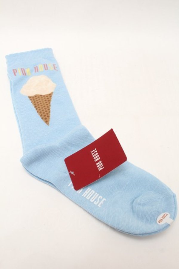 画像2: PINK HOUSE / アイスクリーム柄ソックス  アイスブルー S-25-09-23-1033-LO-ZA-HR-ZS (2)