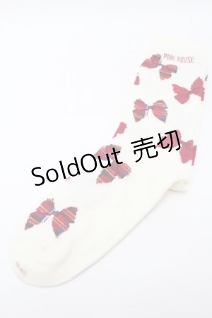 画像: PINK HOUSE / リボン柄ソックス  アイボリー S-25-09-23-1035-LO-ZA-HR-ZS