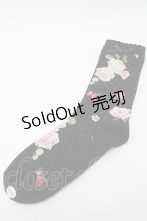 画像: PINK HOUSE / Berry Rose柄ソックス  黒 S-25-09-23-1041-LO-ZA-HR-ZS