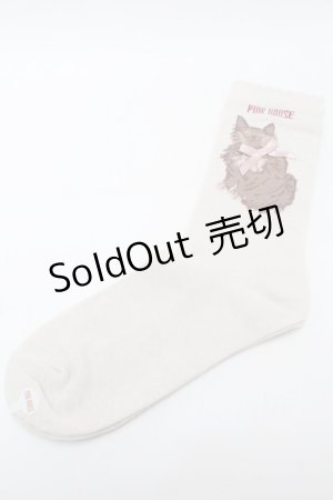 画像: PINK HOUSE / 猫モチーフソックス  オフ S-25-09-23-1042-LO-ZA-HR-ZS