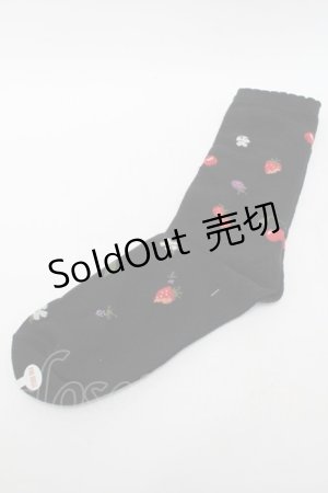 画像: PINK HOUSE / フルール柄ソックス  黒 S-25-09-23-1005-LO-ZA-HR-ZS