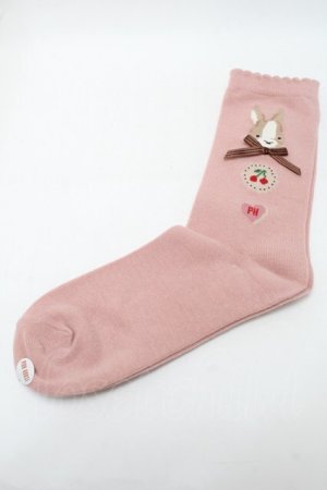 画像: PINK HOUSE / クッキーラビッツモチーフソックス  ピンク S-25-09-23-1043-LO-ZA-HR-ZS