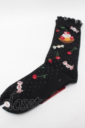 画像: PINK HOUSE / ピンクハウスパーラー柄ソックス  黒 S-25-09-23-1045-LO-ZA-HR-ZS