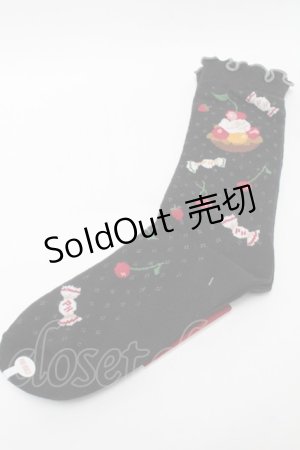 画像: PINK HOUSE / ピンクハウスパーラー柄ソックス  黒 S-25-09-23-1045-LO-ZA-HR-ZS