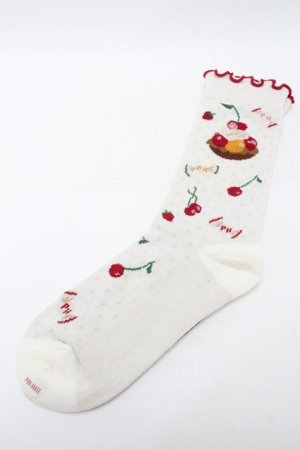 画像: PINK HOUSE / ピンクハウスパーラー柄ソックス  アイボリー S-25-09-23-1046-LO-ZA-HR-ZS