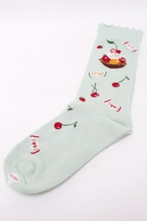 画像: PINK HOUSE / ピンクハウスパーラー柄ソックス  ミント S-25-09-23-1047-LO-ZA-HR-ZS