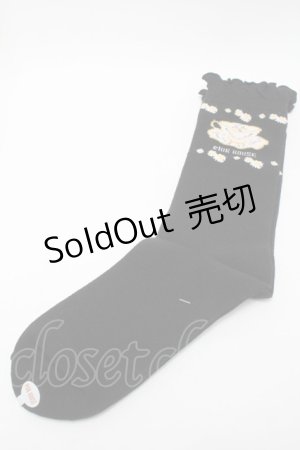 画像: PINK HOUSE / ティーカップモチーフソックス  黒 S-25-09-23-1052-LO-ZA-HR-ZS
