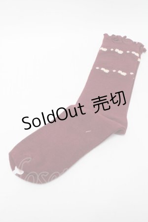 画像: PINK HOUSE / ティーカップモチーフソックス  ワイン S-25-09-23-1053-LO-ZA-HR-ZS