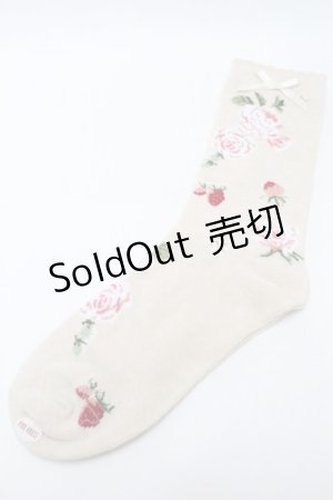 画像: PINK HOUSE / Berry Rose柄ソックス  アイボリー S-25-09-23-1023-LO-ZA-HR-ZS