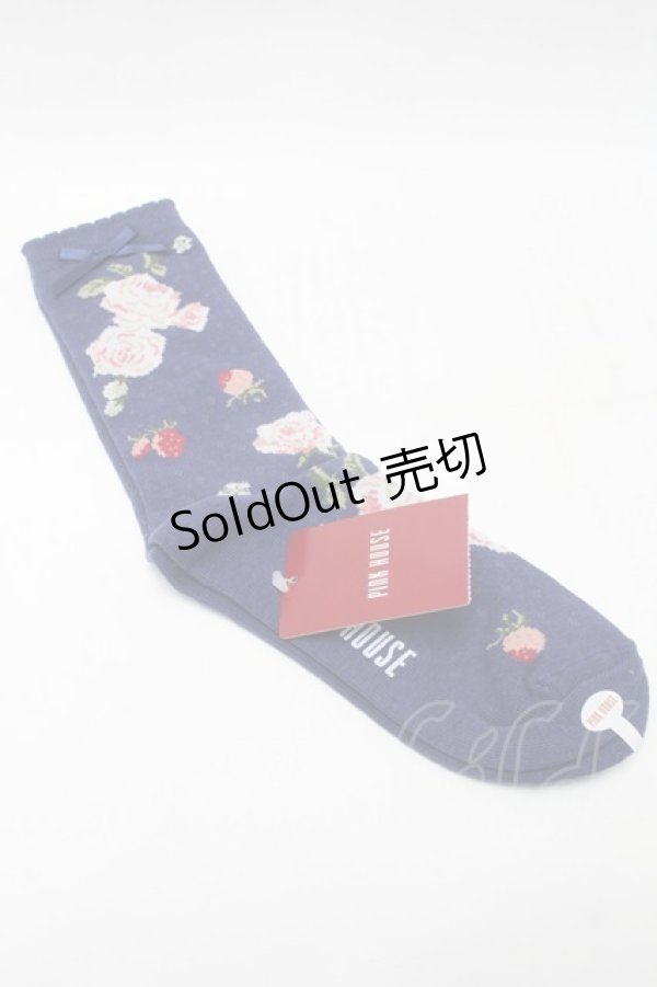 画像2: PINK HOUSE / Berry Rose柄ソックス  ネイビー S-25-09-23-1026-LO-ZA-HR-ZS (2)