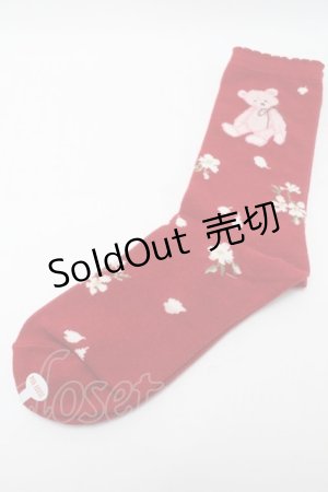 画像: PINK HOUSE / 桜Teddyソックス  赤 S-25-09-23-1028-LO-ZA-HR-ZS