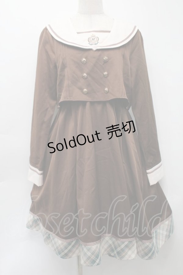 画像1: Amavel / School Check Setup風セーラーワンピース  ブラウン S-25-09-24-033-CA-OP-AS-ZS (1)