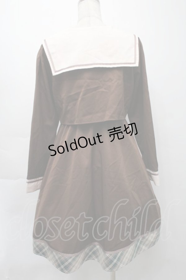 画像2: Amavel / School Check Setup風セーラーワンピース  ブラウン S-25-09-24-033-CA-OP-AS-ZS (2)